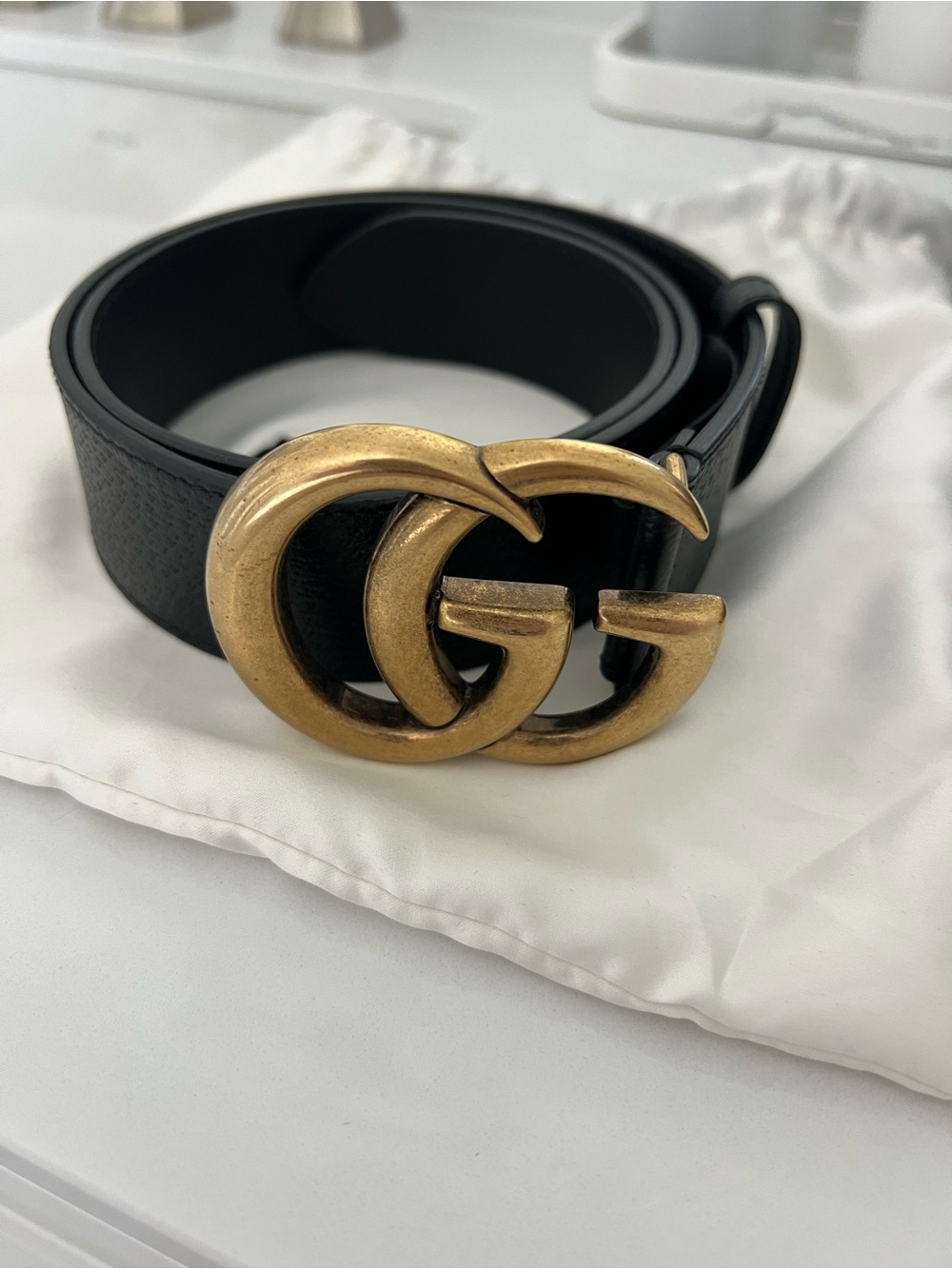 Women’s Gucci Black Leather Double G Buckle Belt